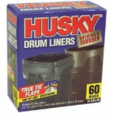 Poly-America Husky 55 Gallon Nothing's Tougher Clear Drum Can Liners Trash Garbage Bags, 60 Count, 1 Mil. 