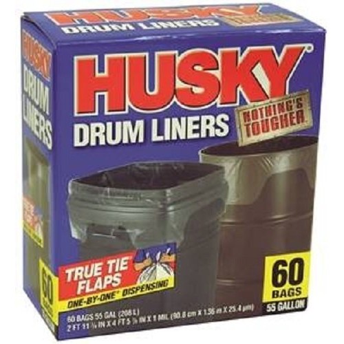 60-Count Poly-America Husky 55 Gallon Nothing's Tougher Clear Drum Can  Liners Trash Garbage Bags 1 Mil.